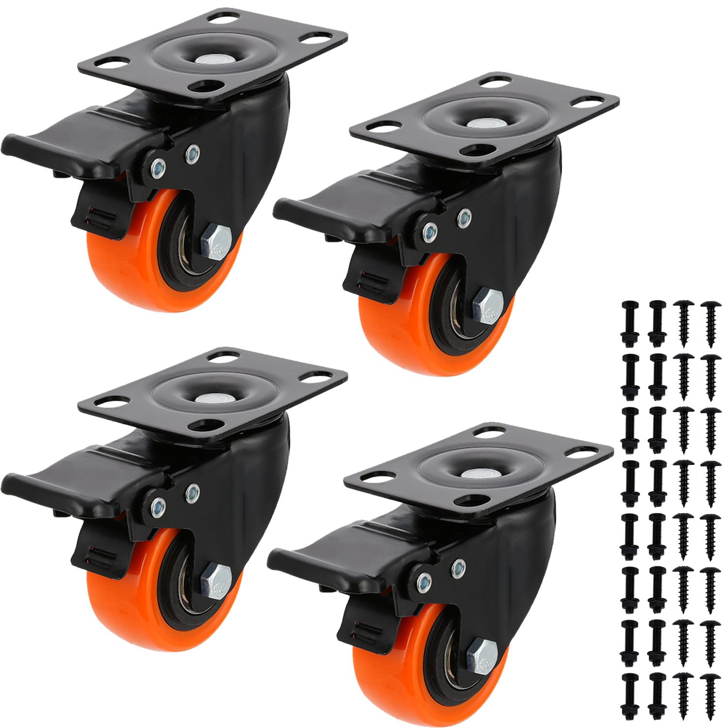 YANYUCB Caster Wheels Swivel for Cart Steel with Brake, Casters Set of 4, Heavy Duty Swivel Casters with Locking for Furniture and Workbench Polyurethane Material (Black 6 inch)