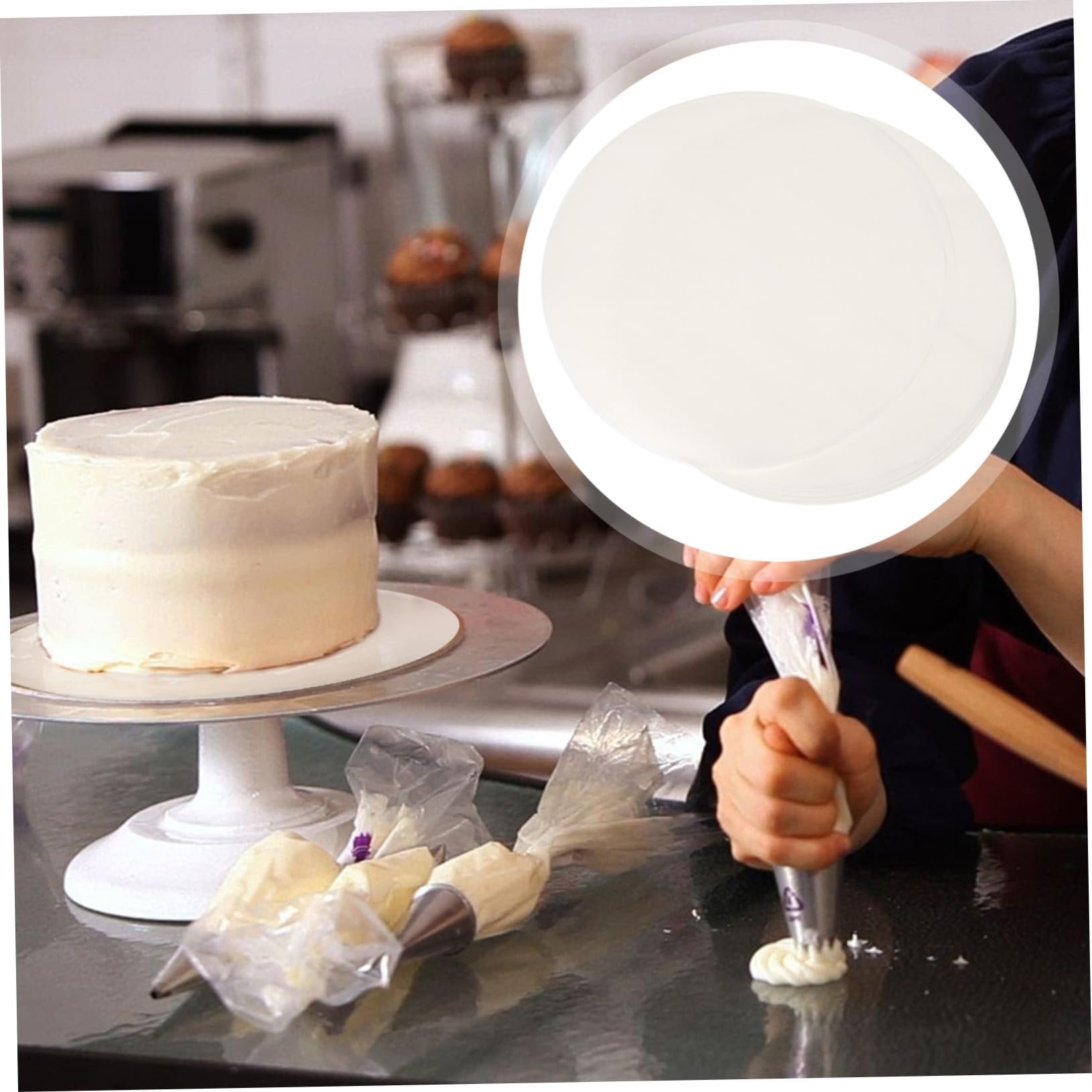 UKCOCO 500 piezas Papel para Hornear Redondo Unidades Papel Antiadherente para Cocina Resistente al Calor para Horno Microondas y Freidora de Aire
