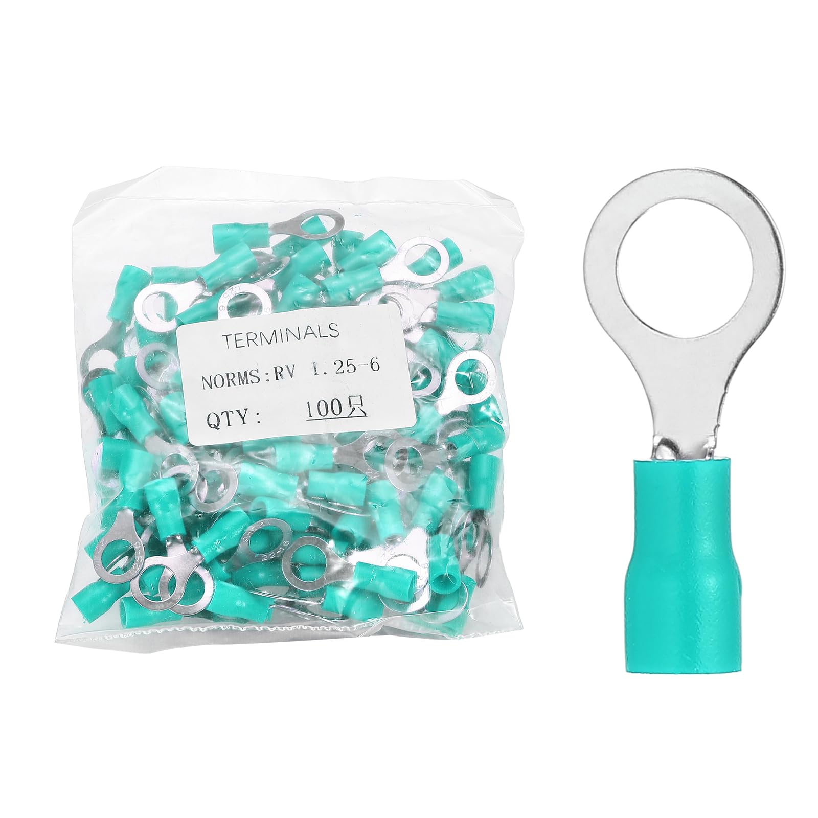 sourcing map 100pcs Terminals Ring Connectors #1/4" 22-16 Gauge Heat Shrink Ring Terminals for Electrical Industrial Chemical Project, Green