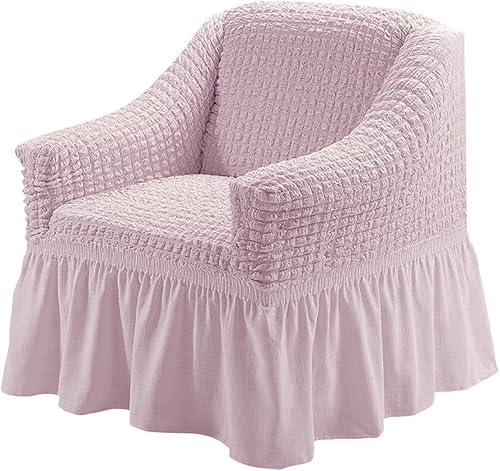 Funda elástica para sofá, lavable, protector de muebles con parte inferior elástica y falda para niños y mascotas (malva, pequeña)