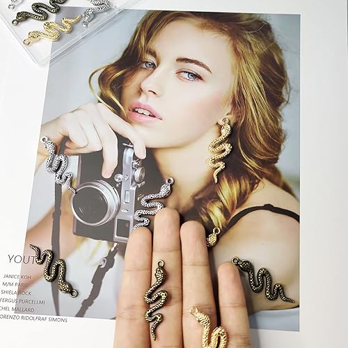 Miniatura 7 de 30 dijes de serpiente de aleación, colgantes de serpiente cobra de metal para Halloween, dijes de serpiente antiguos, dijes de serpiente plateados,