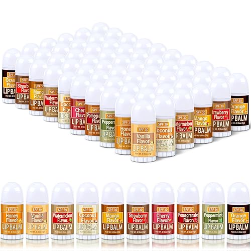 Dimsile 60 unidades de bálsamo labial SPF 30 a granel, protector solar a granel, mini bálsamo labial, sabores surtidos, regalos de fiesta,