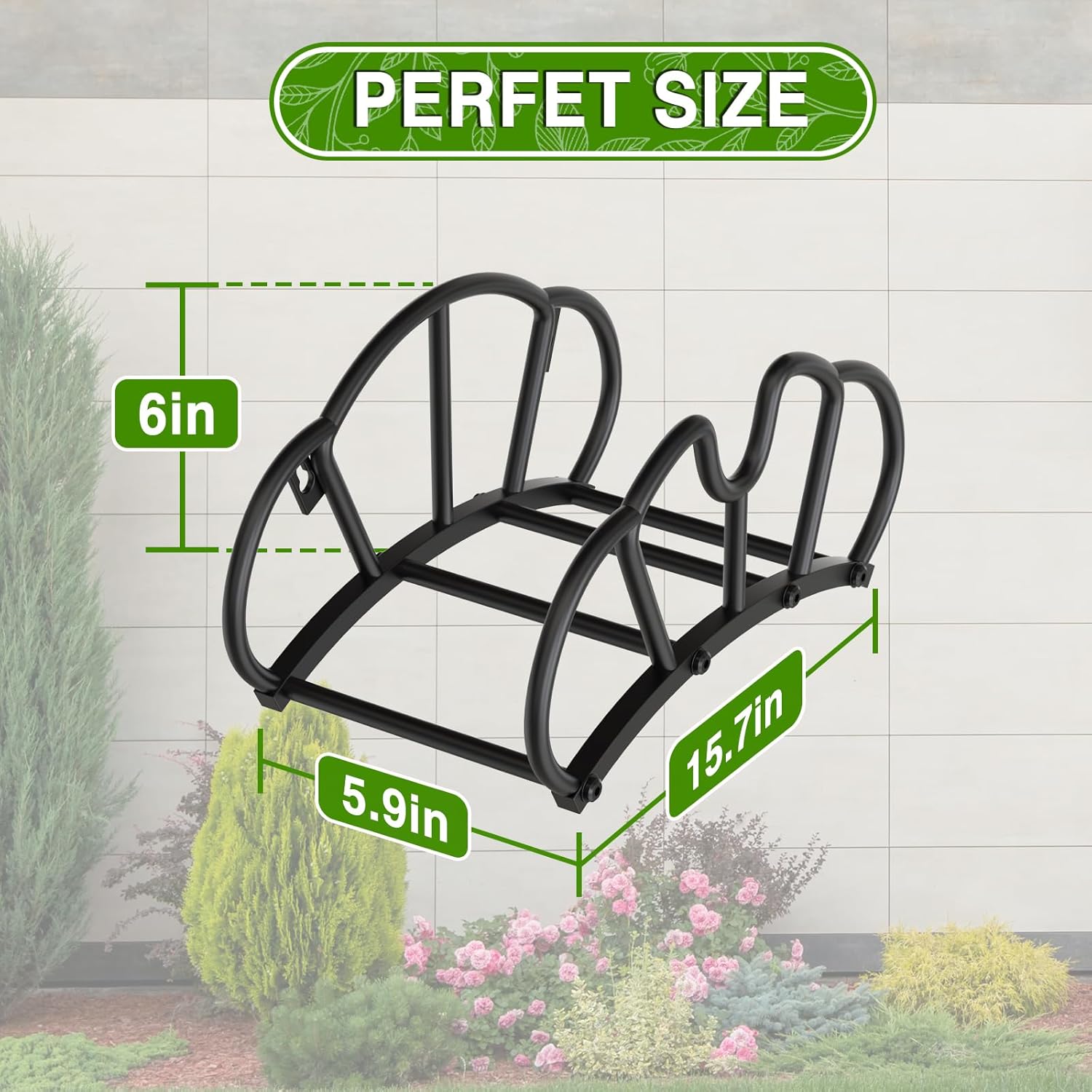 Qatsrin Super Stable Garden Hose Holder Wall Mount, Heavy Duty Water Hose holder Hanger Holds 125-Feet Hose, Metal Hose Storage Reel Rack Organizer for Outside Yard Lawn, 2 Pack