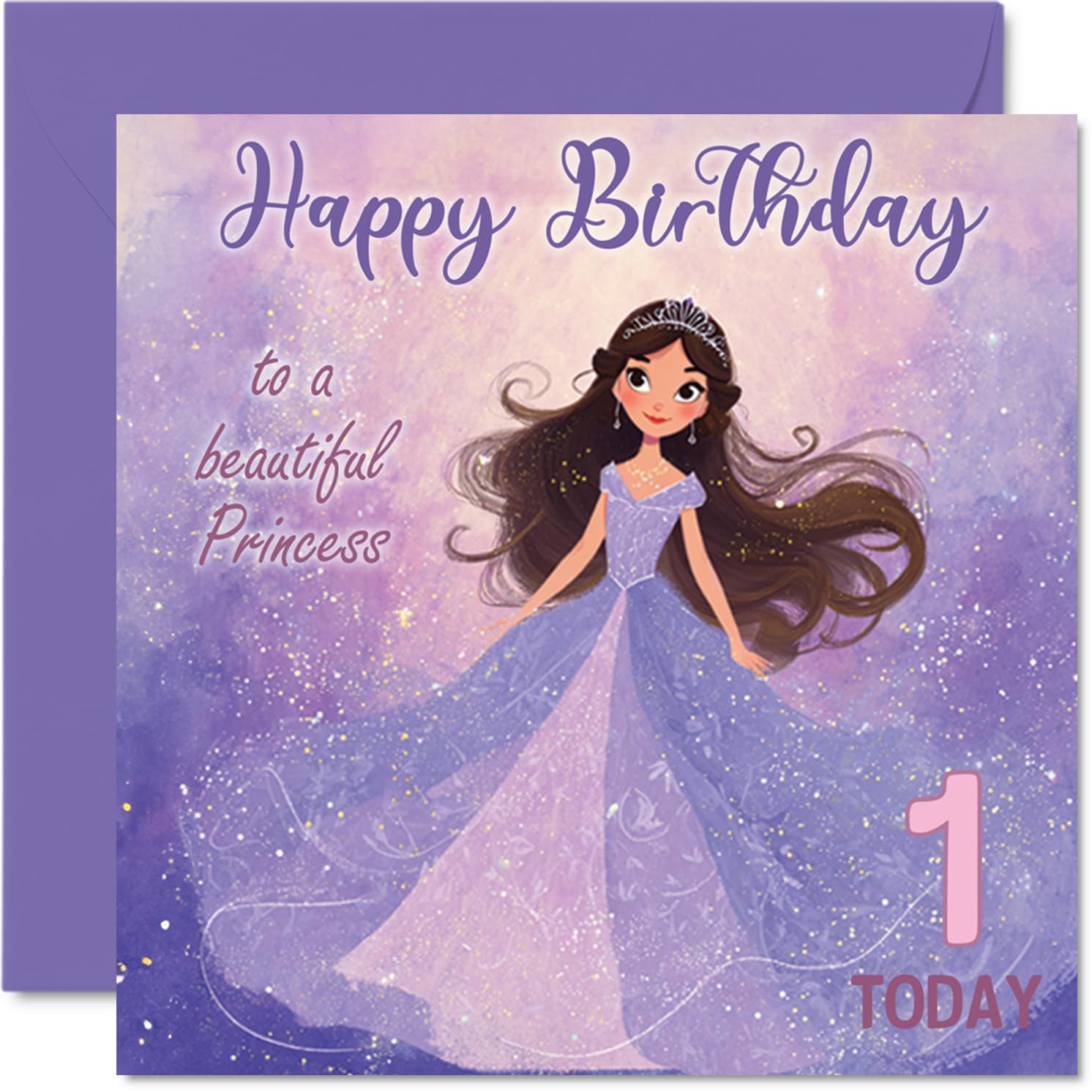 1st Birthday Cards for Girls, Princess in Purple