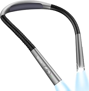 Gritin Book Light, Eye Caring 4-Color & 5-Brightness Neck Light Reading Light- Stepless Dimming,30-min Timer,80+ Hrs Runtime,Bendable Round Neck Design, Lightweight for Reading, Knitting, Repairing