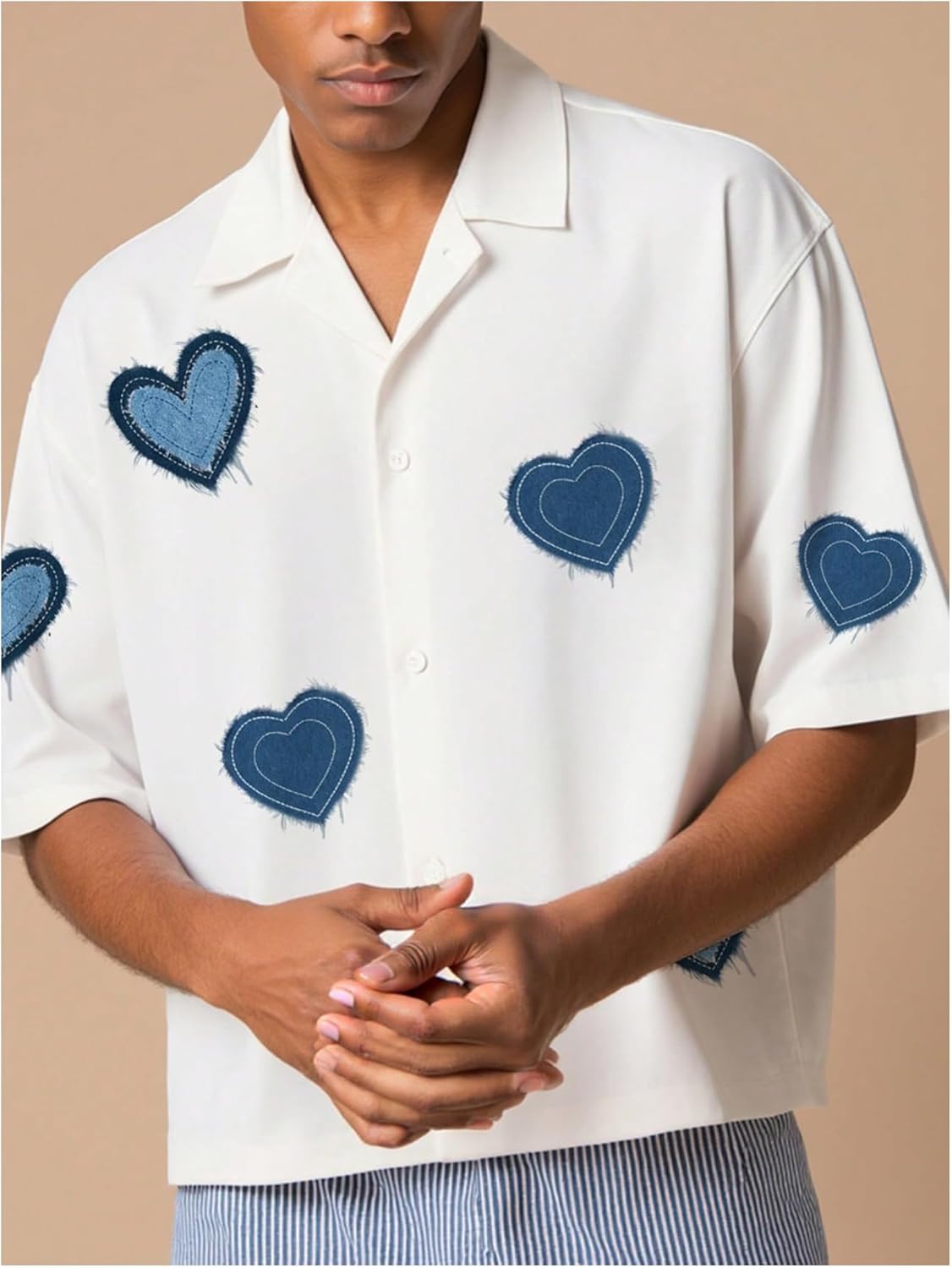 GORGLITTER Men's Cropped Shirt Graphic Button Up Oversized Short Sleeve Collared Boxy Going Out Streetwear Tops - Image 3