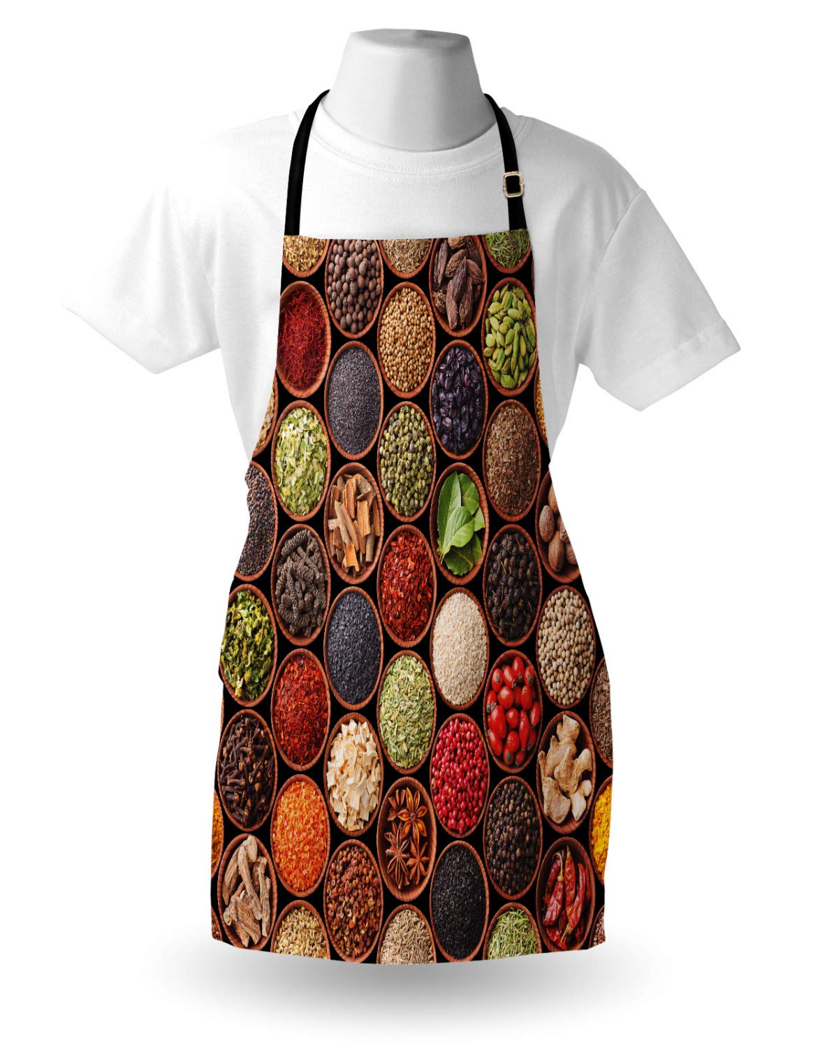ABAKUHAUS Retro Apron, Colorful Herbs and Spices Cardamom Pepper Chili Ginger Dill Natural Cuisine Print - Image 3