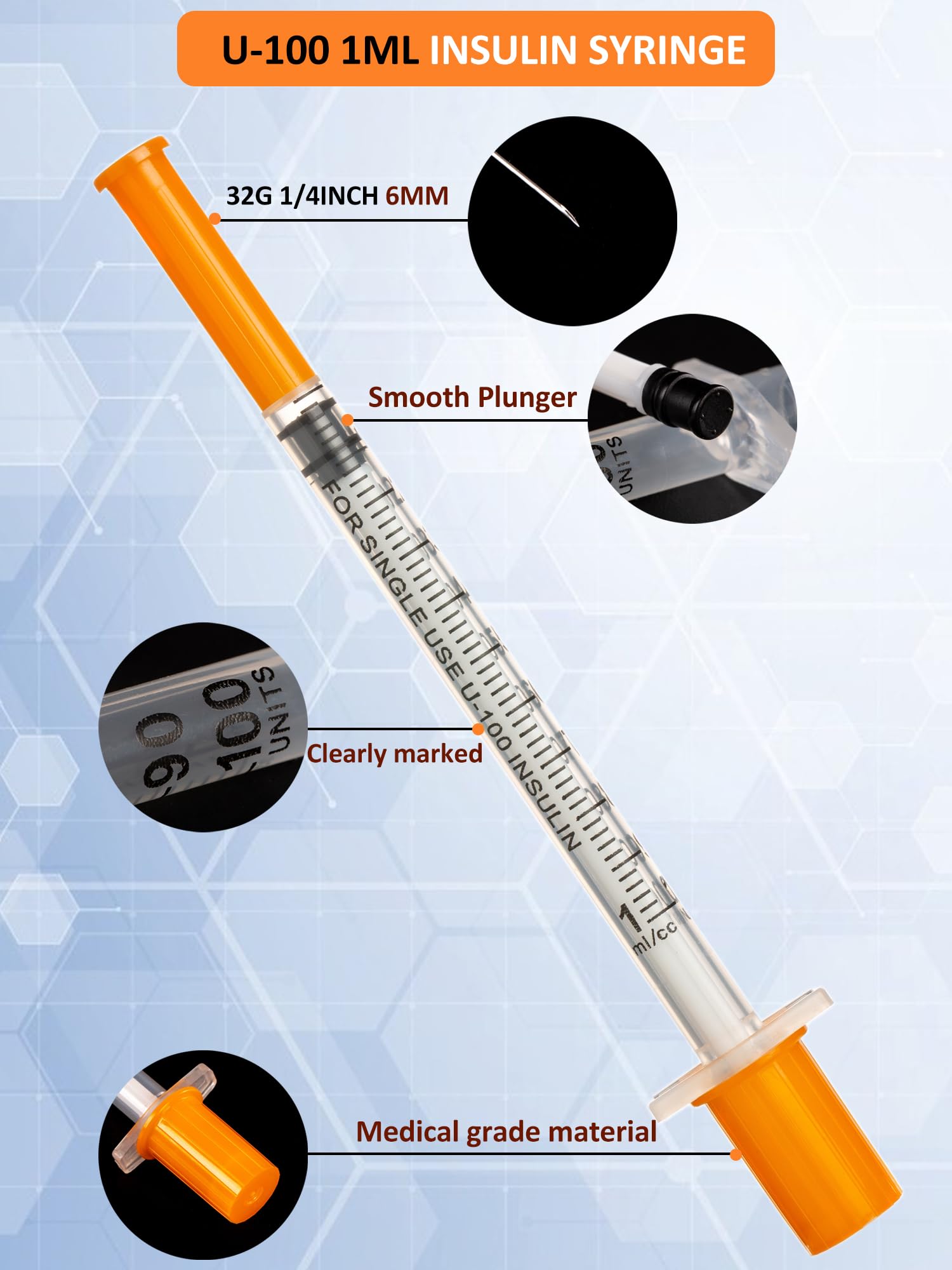 Paquete de 20 jeringas desechables de 1 ml, jeringas de suministros de laboratorio de 32 g, 1 cc, 6 mm, envueltas individualmente