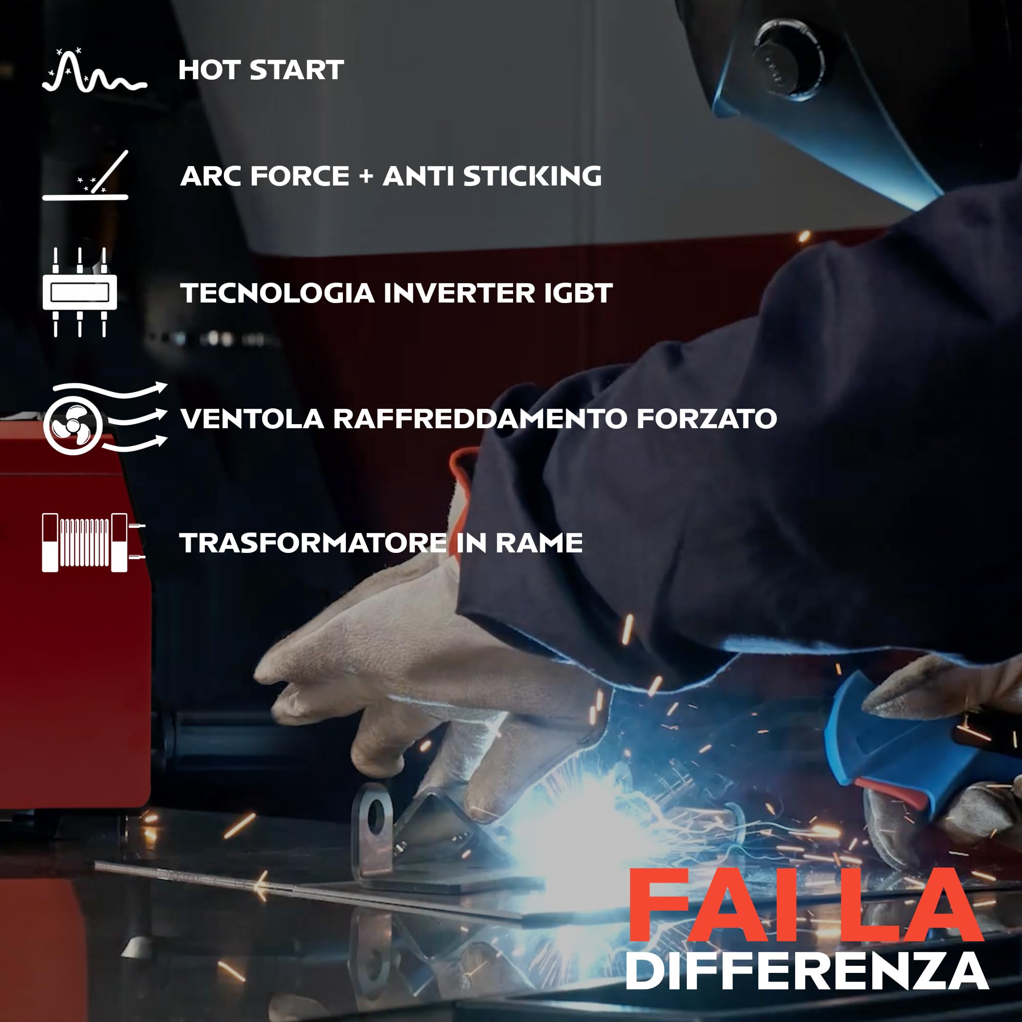TIGMIG Saldatrice Inverter Filo Continuo FLUX NO GAS + MMA Elettrodo, Mod. TM 120 FLUX, 120A, Senza Gas, Inverter IGBT, Per Filo Animato ⌀0,8/1,0mm, Garanzia e Assistenza ITALIA