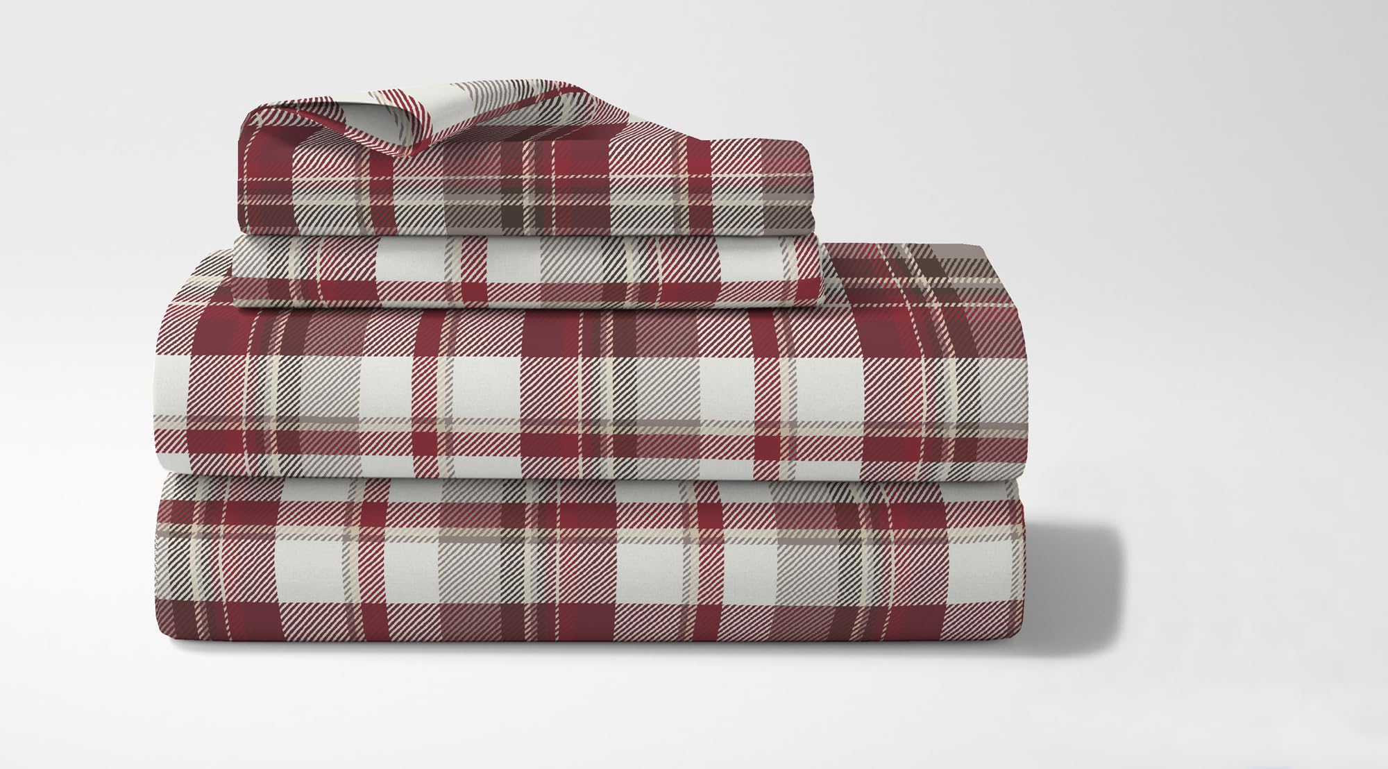 IlGruppone Completo Letto in Cotone Di Flanella Calda e Morbida Anti Pilling - Set Lenzuola Flanellato 3 Misure parure con Federe (Dis6-ScotthisRosso, Matrimoniale)