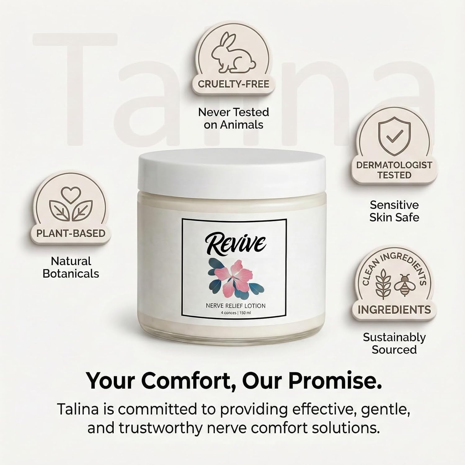 Talina Revive Care Nerve Relief Lotion - Total Relief Magnesium Cream - Soothing Moisturizer for Hands, Feet & Knees with Arnica, Lavender Oil, Aloe Vera & Chamomile - Natural Botanical Formula (1pc)