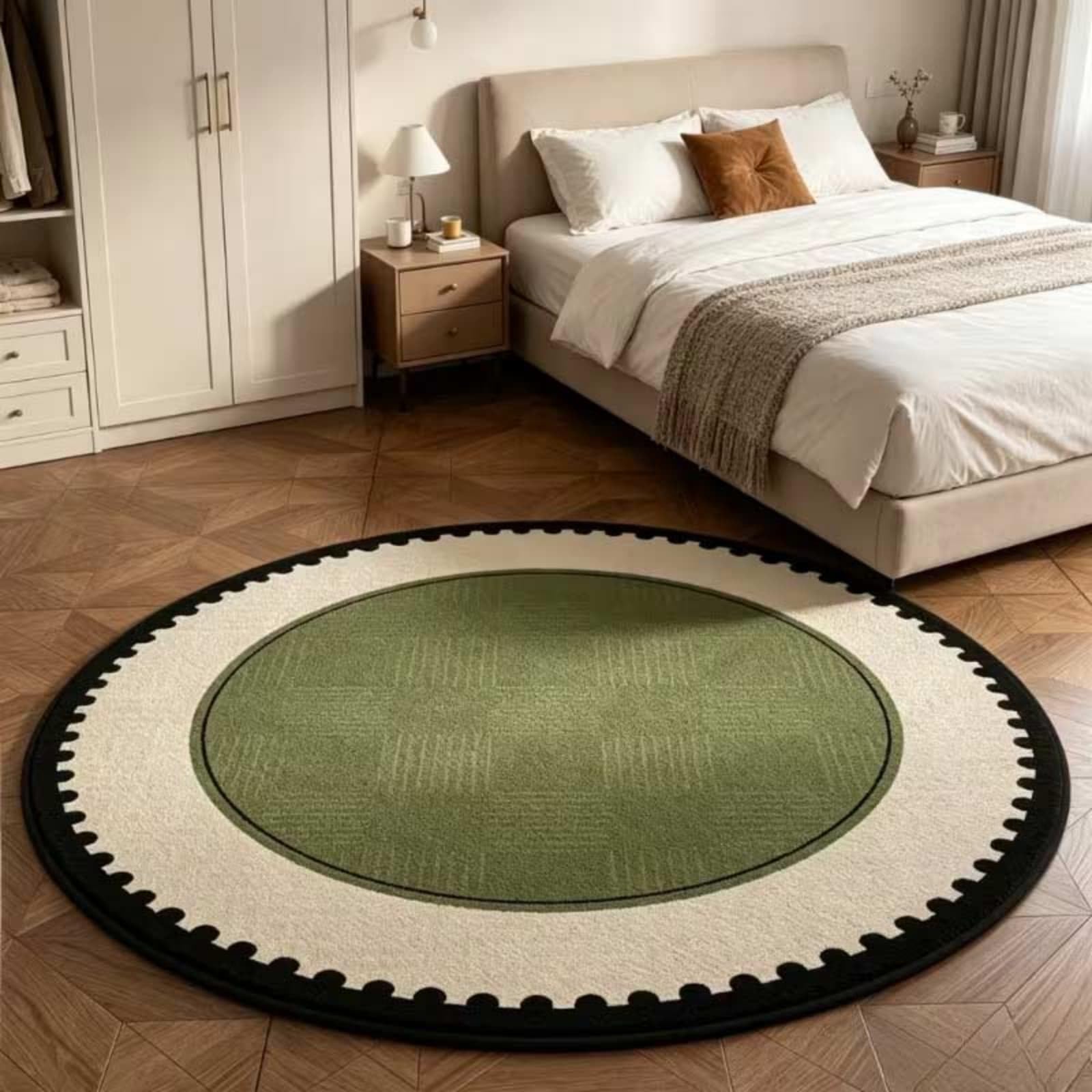 WAOTMN Green Round Rugs 100cm for Living Room,Soft Non-Slip Rugs