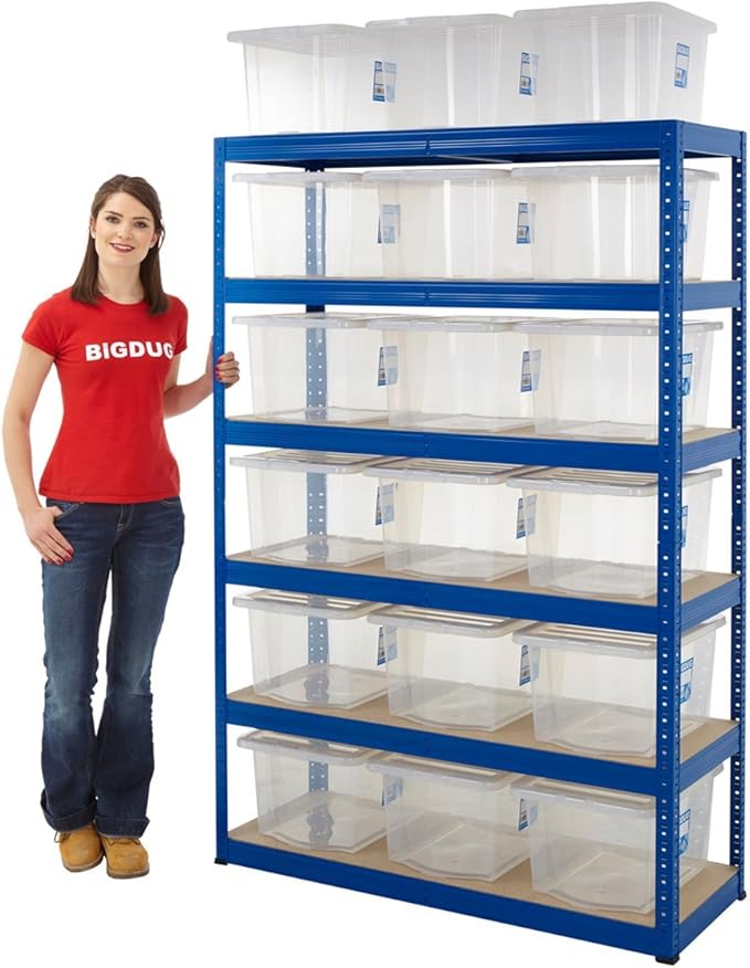 BiGDUG Shelving Units With 18 Clear Plastic Boxes 5 Tier Garage