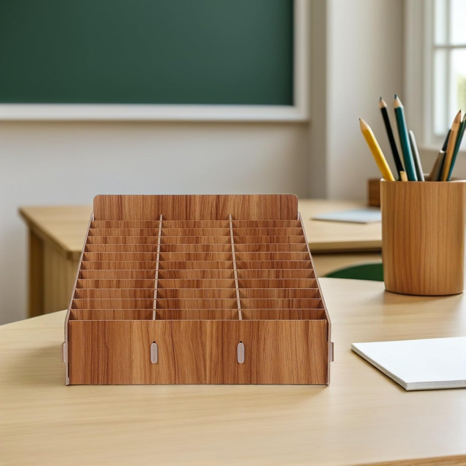 Garneck Desktop Multi-compartment Phone Storage Box for Classroom and Meeting Organization Material with Compact Design