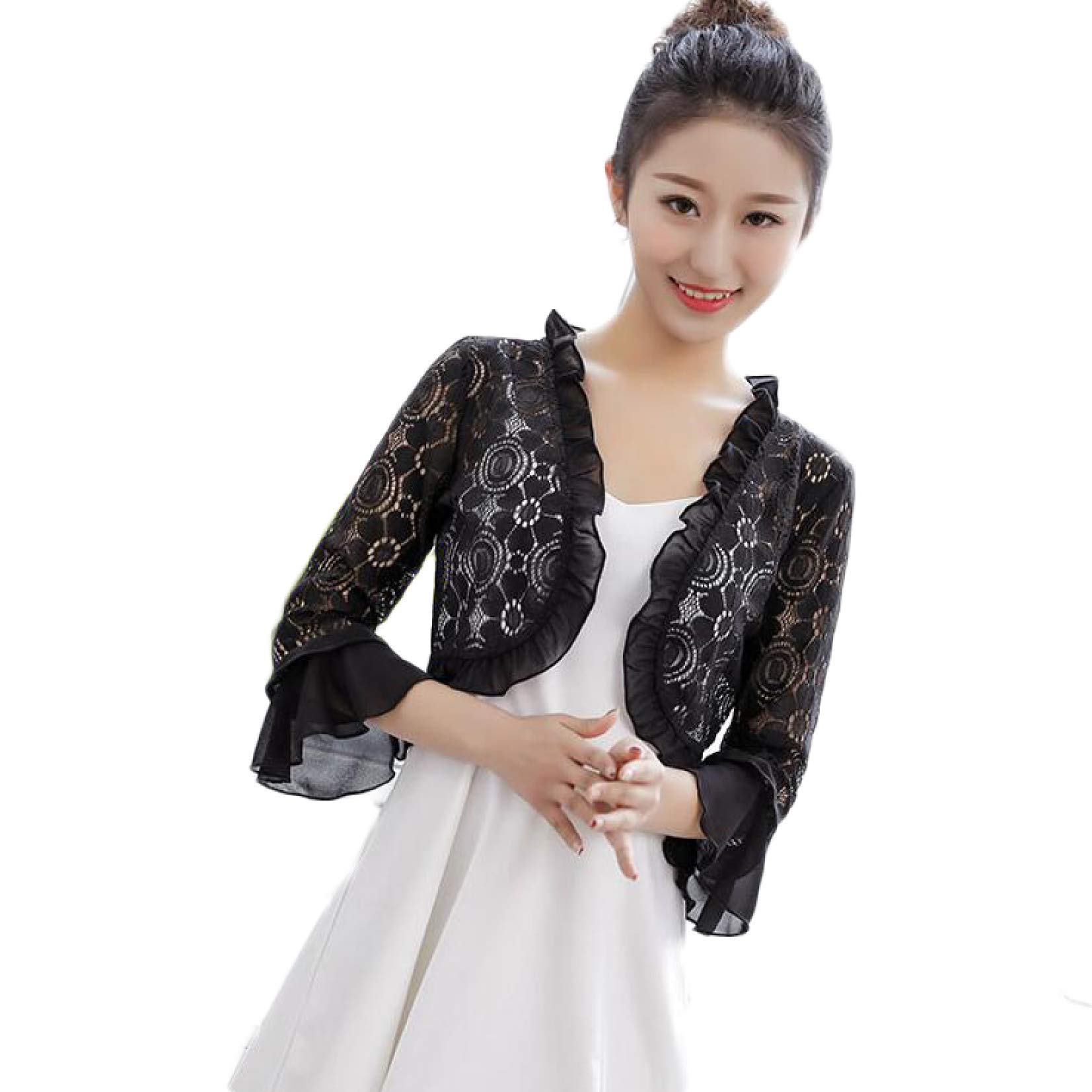 レース付きブラックボレロ ストレッチレースボレロ付きブラックシフォンドレス