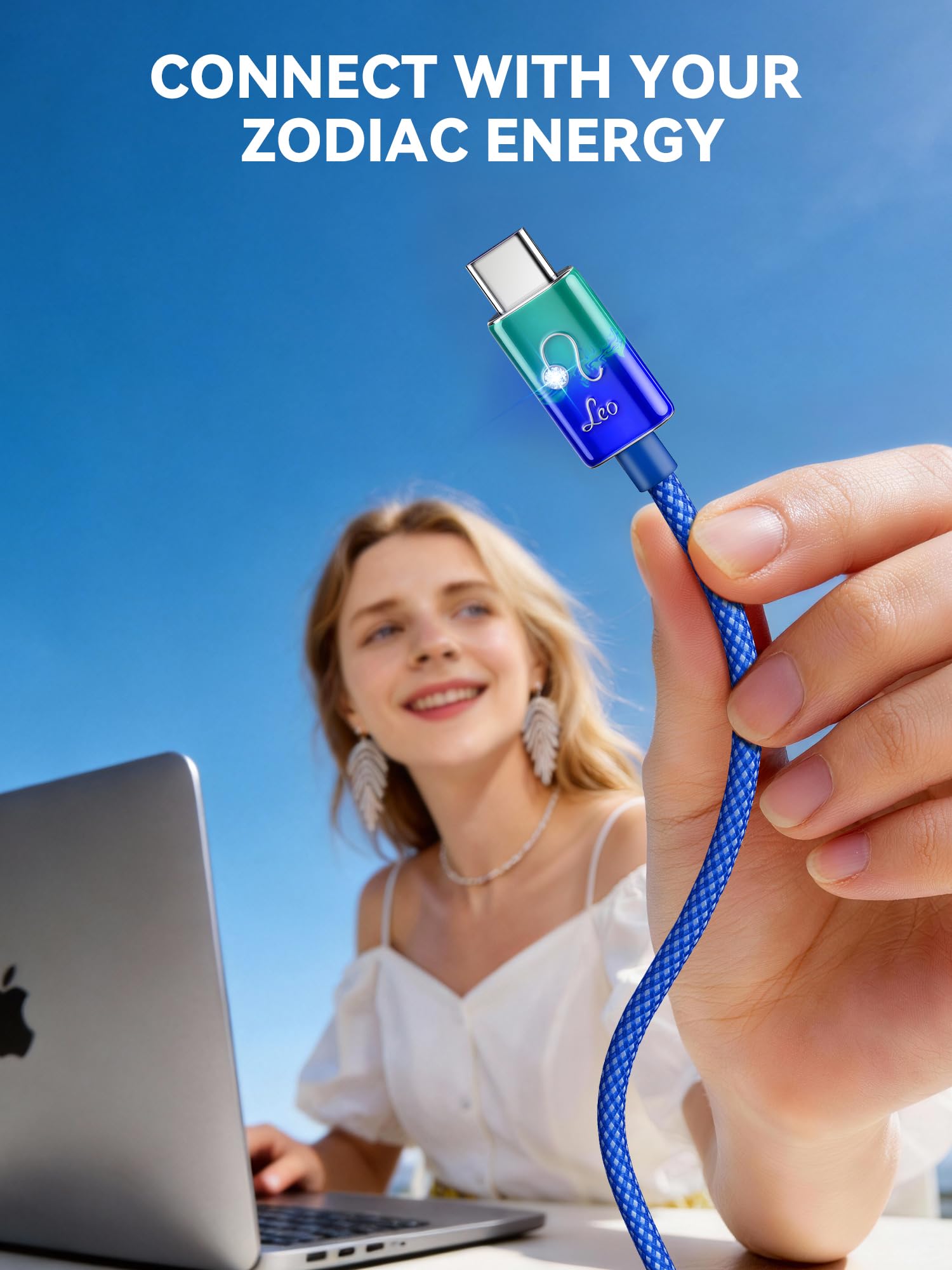 Leo Zodiac - Cavo di ricarica da USB C a USB C, dipinto a mano, 240 W PD 3.1 Tipo C, cavo intrecciato in nylon a ricarica rapida, regalo astrologico per lei, 1 m