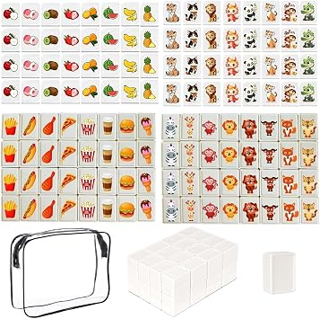 65 Blocks Mahjong Tile Game, Seaside Escape Game Mahjong Sets, Fruit & Pet Pattern Mah Jong Game, Reusable Funny Mini Mah Jong Set, Beachside Board Games, Family Board Game for Kids and Adults