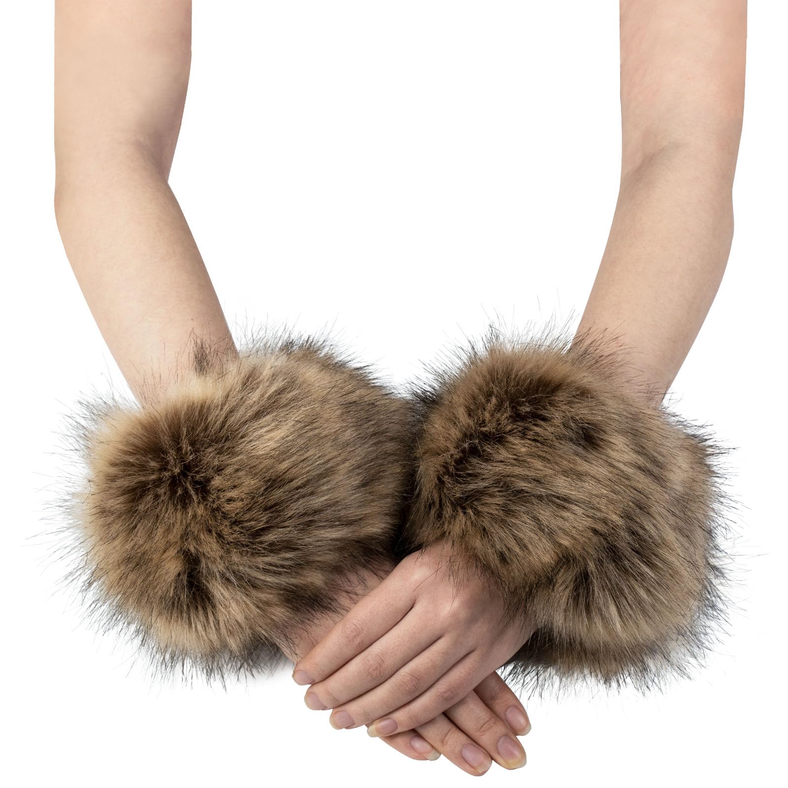 Modelshow Women's Grass Grey Plush Fluffy Imitation Faux Fox Fur Bracelet Wristband Sleeve Ring Cuffs Warmer (Grass Grey)