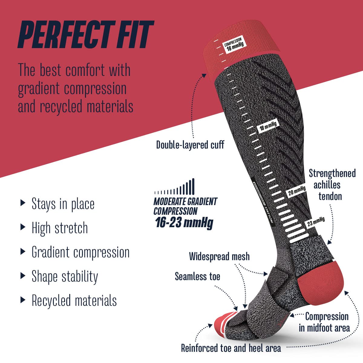 INCYLENCE chaussettes mérinos rembourrées longues, chaussettes de sport d'hiver unisexes, chaussettes respirantes pour la course à pied et le cyclisme avec protection anti-ampoules (35-46)