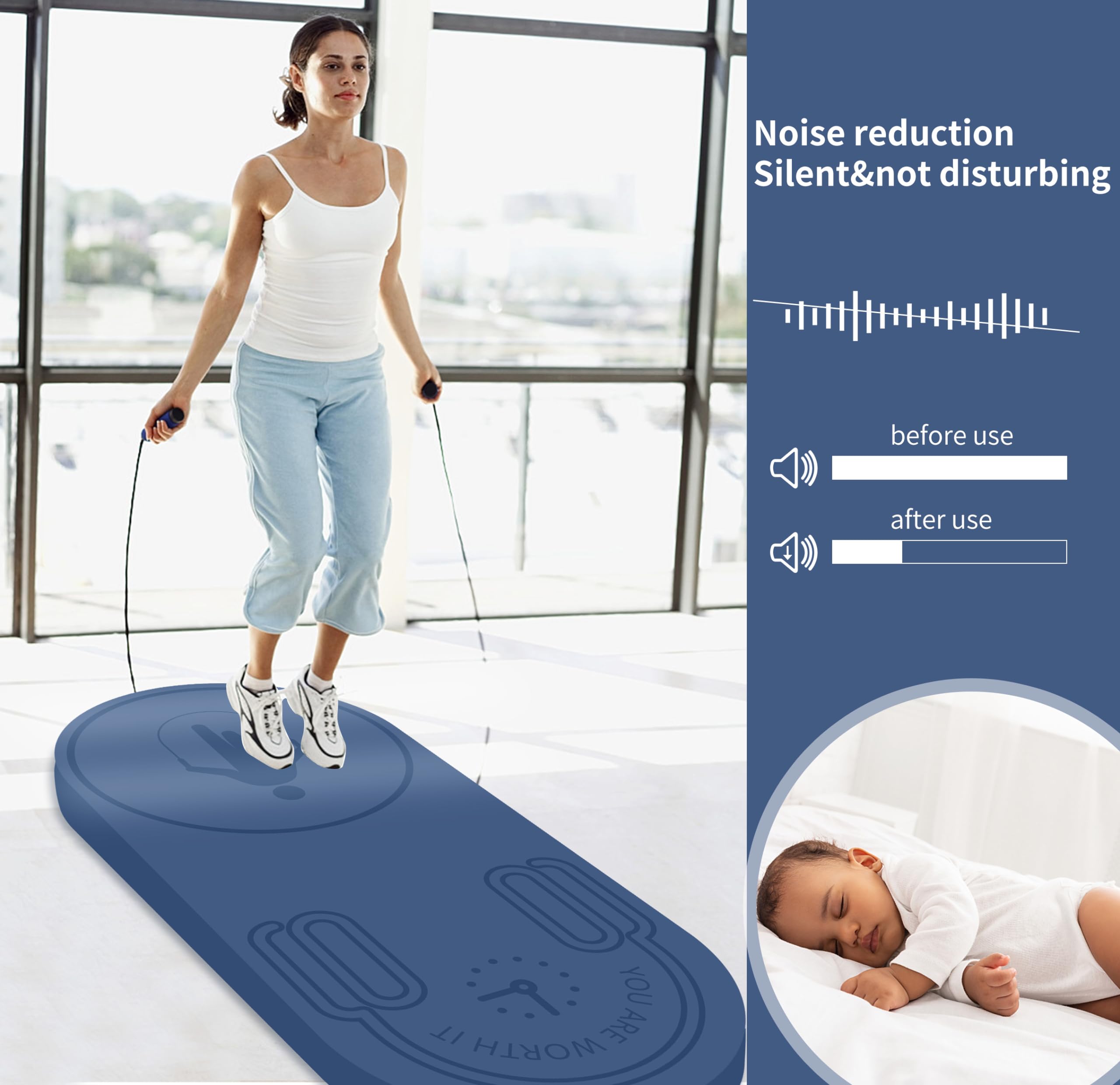 Tapis Antidérapant Pour Corde à Sauter LaiEr – 140x62cm, épaisseur 20mm, Absorption Des Chocs, Protection Genoux, Avec Sac De Transport