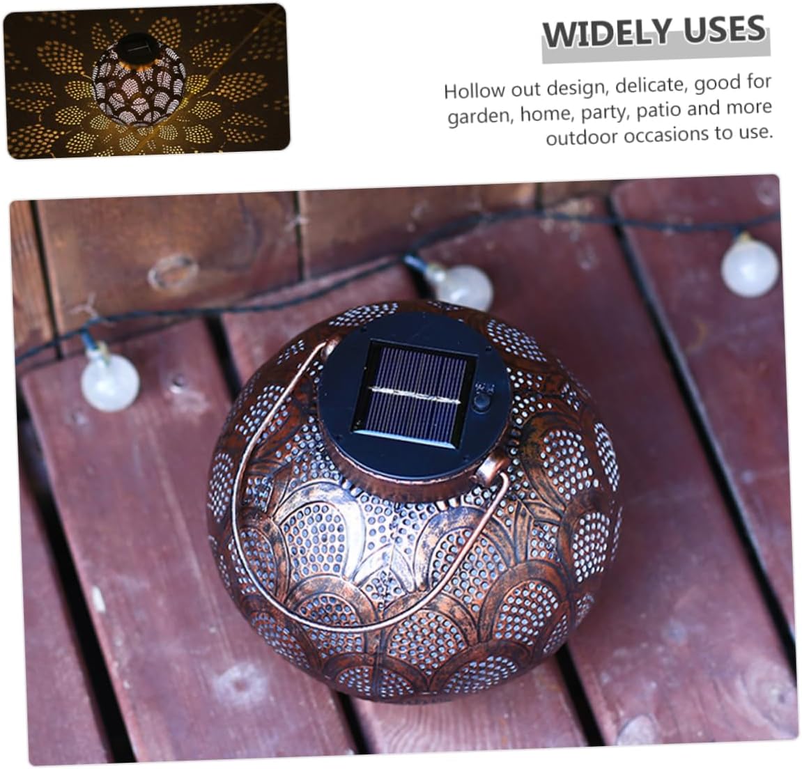 Homoyoyo 2pcs Outdoor Solar Lanterns Decorative Led Hanging Lights for Garden Patio and Hollow Design for Beautiful Projection Effects Antique