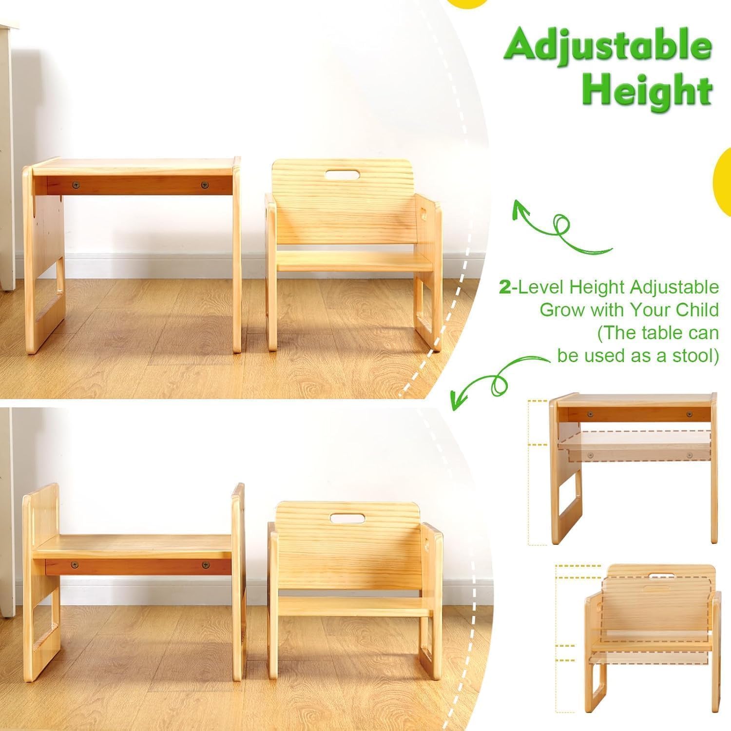 FUNLIO Ensemble Table et Chaise Montessori pour bébés de 1 à 3 Ans. Table et Chaise Ajustables en Hauteur pour la Lecture, Les Repas et Le Jeu. Facile à Assembler, certifié CPC