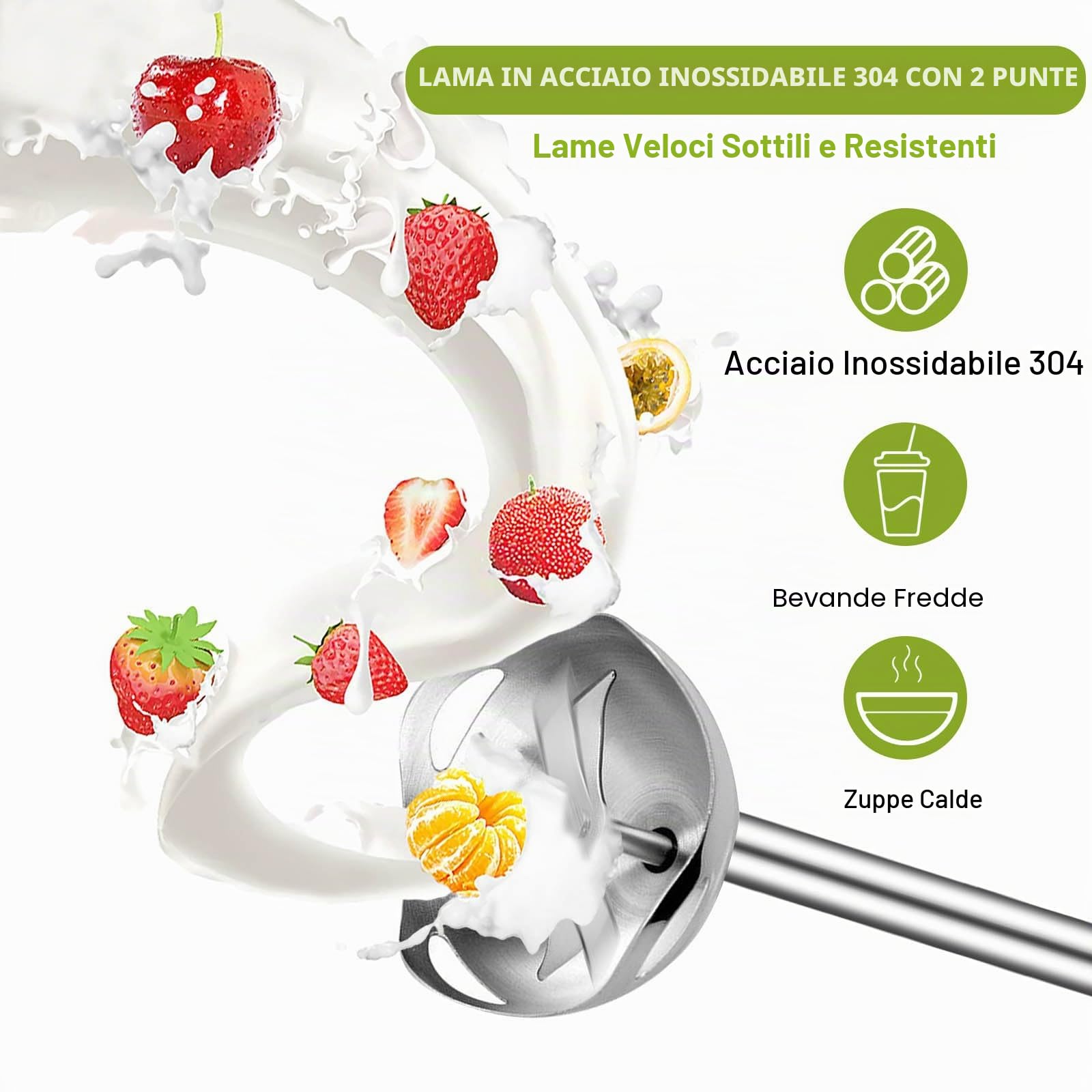Frullatore a Immersione, 400 Watt in Acciaio Inox per Pappe, Frullati, Salse e Zuppe, Nero/Acciaio
