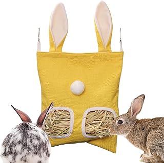 Dopsyesn Mangeoire à Foin pour Lapin,Sac de Stockage à Foin avec 2 Orifices | Résistant aux Griffures et à la Morsure Stockage de Fourrage Distributeur Accessoires de Cage pour Lapins Petits Animaux