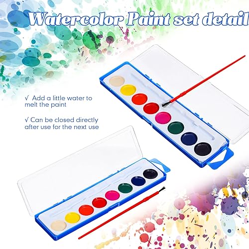 Miniatura 3 de Juego de 48 pinturas de acuarela a granel, pintura de acuarela lavable, 8 colores, juego de acuarela de viaje con pinceles para niños y adultos,