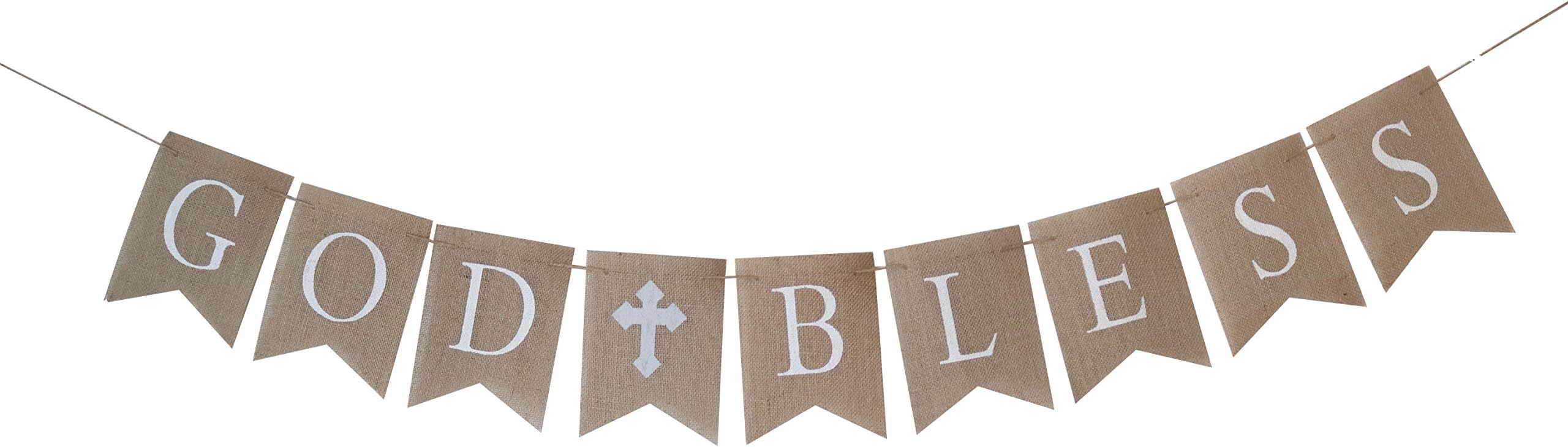 COLIBROX LARGE GRAY CROSS GOD BLESS BANNER First Communion Decorations 1st Baptism Decorations for Eucharist, Easter Party, Christening for Boy or Girl, Family Spring Holiday Celebration Favor Kit