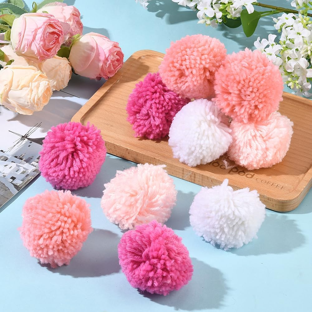 SUNNYCLUE 4 Colors 70mm Pink Pom Pom Balls Craft Pom Poms Bulk Fluffy Soft Yarn Puff Balls Large Round Plush Pompom Decorations for Arts and Craft Making Hats Shoes Scarves Bag Charms Accessories