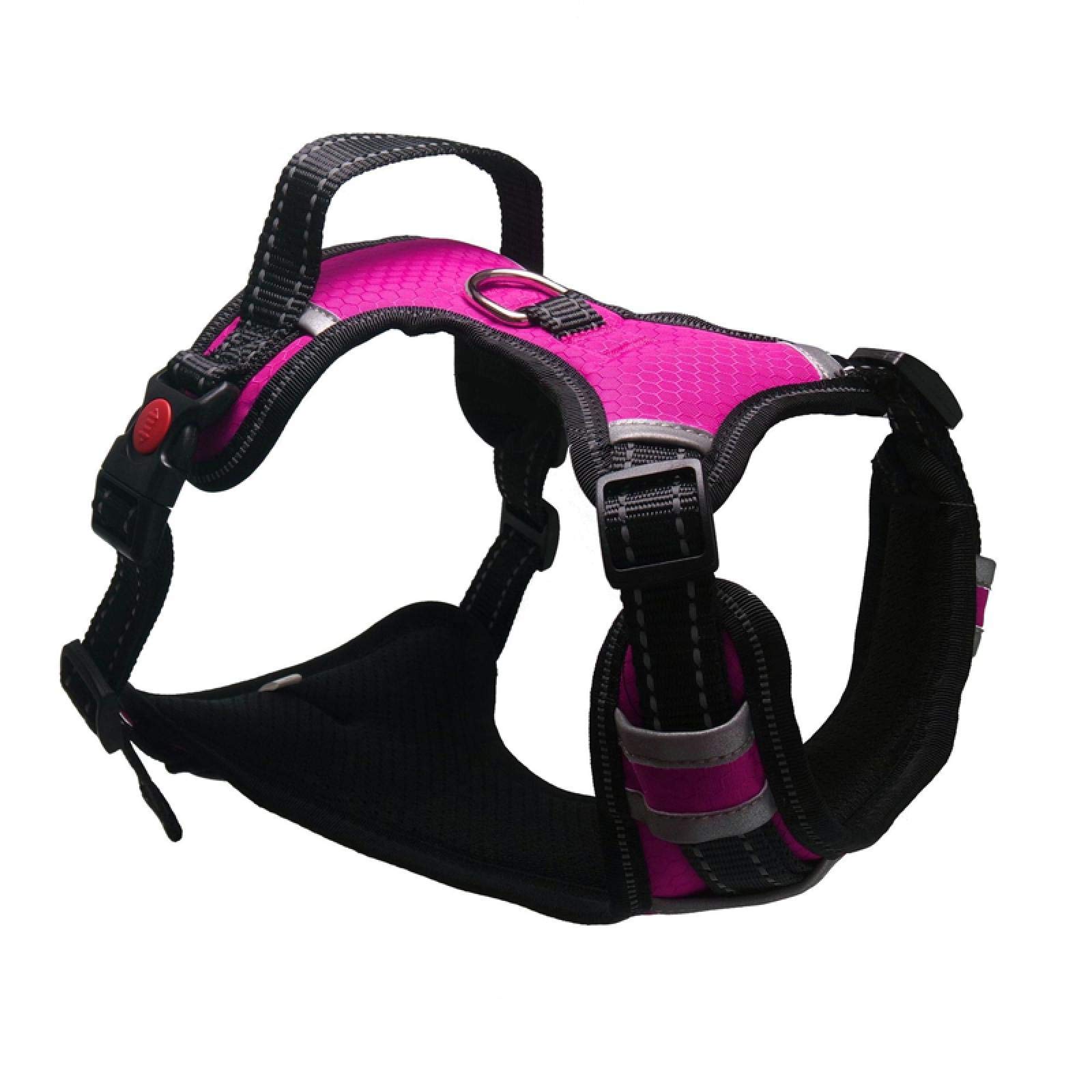 Arnés transpirable y no elástico, talla pequeña y mediana, chaleco ajustable a juego, collar reflectante para mascotas, talla L (pecho 53-94 cm), color morado