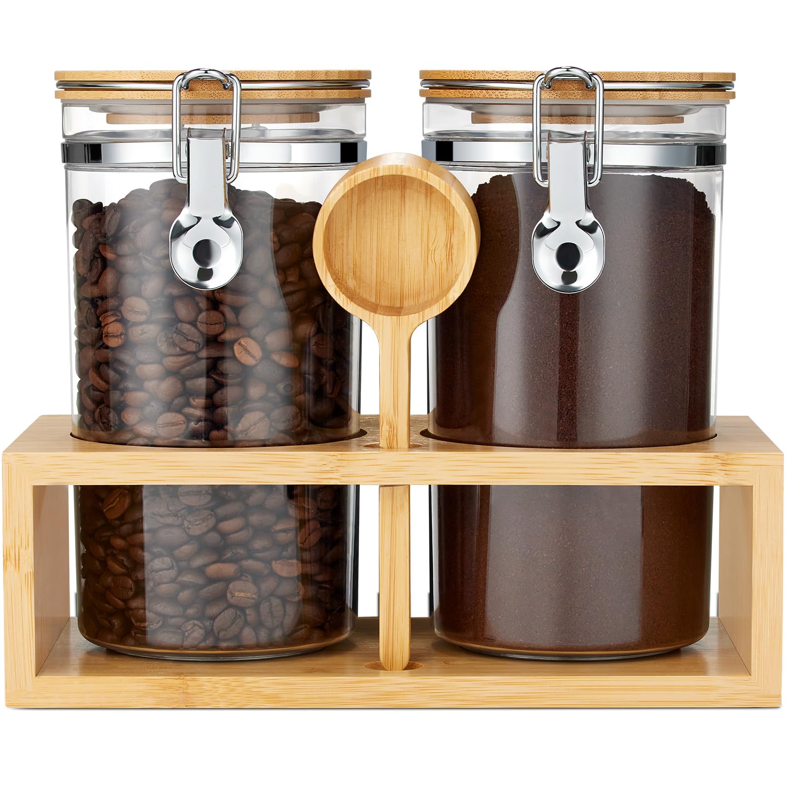 Yangbaga 2Pcs Coffee Sugar Canisters with Shelf