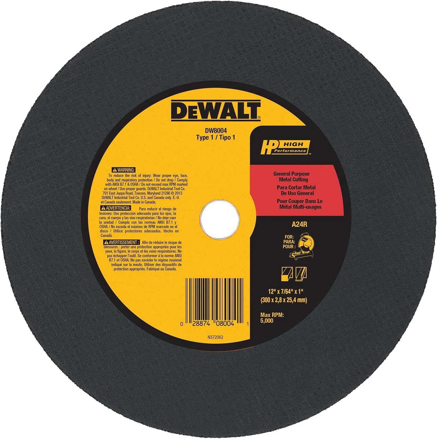 DEWALT Chop Saw Blade - Metal Cut-Off Wheel -8 DEWALT Chop Saw Blade - Metal Cut-Off Wheel -8
