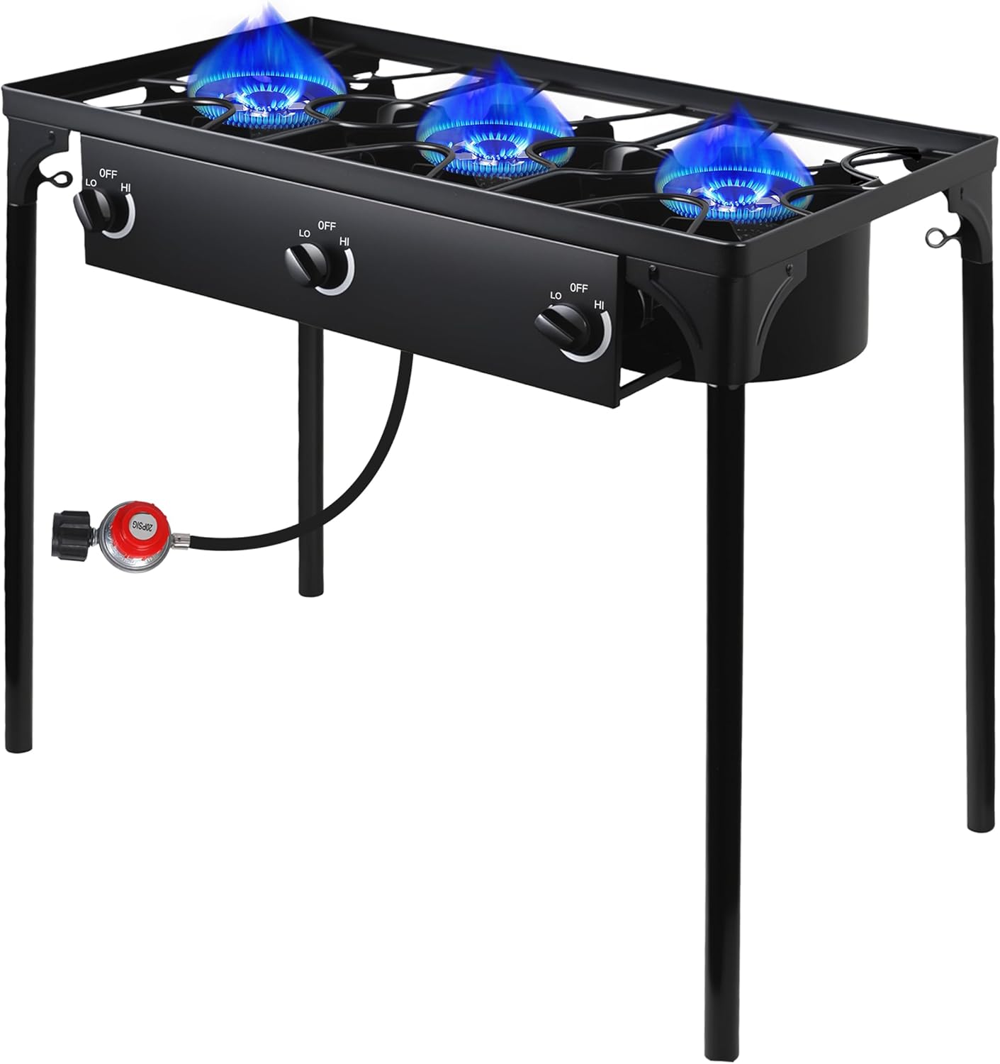 3 Burner Pranpane Stove for Outdoor Cooking Propane Burner 225,000 BTU Gas Cooker High Pressure Camping Stove with Removable Legs and 20 PSI Regulator for Backyard, Boiling and Frying