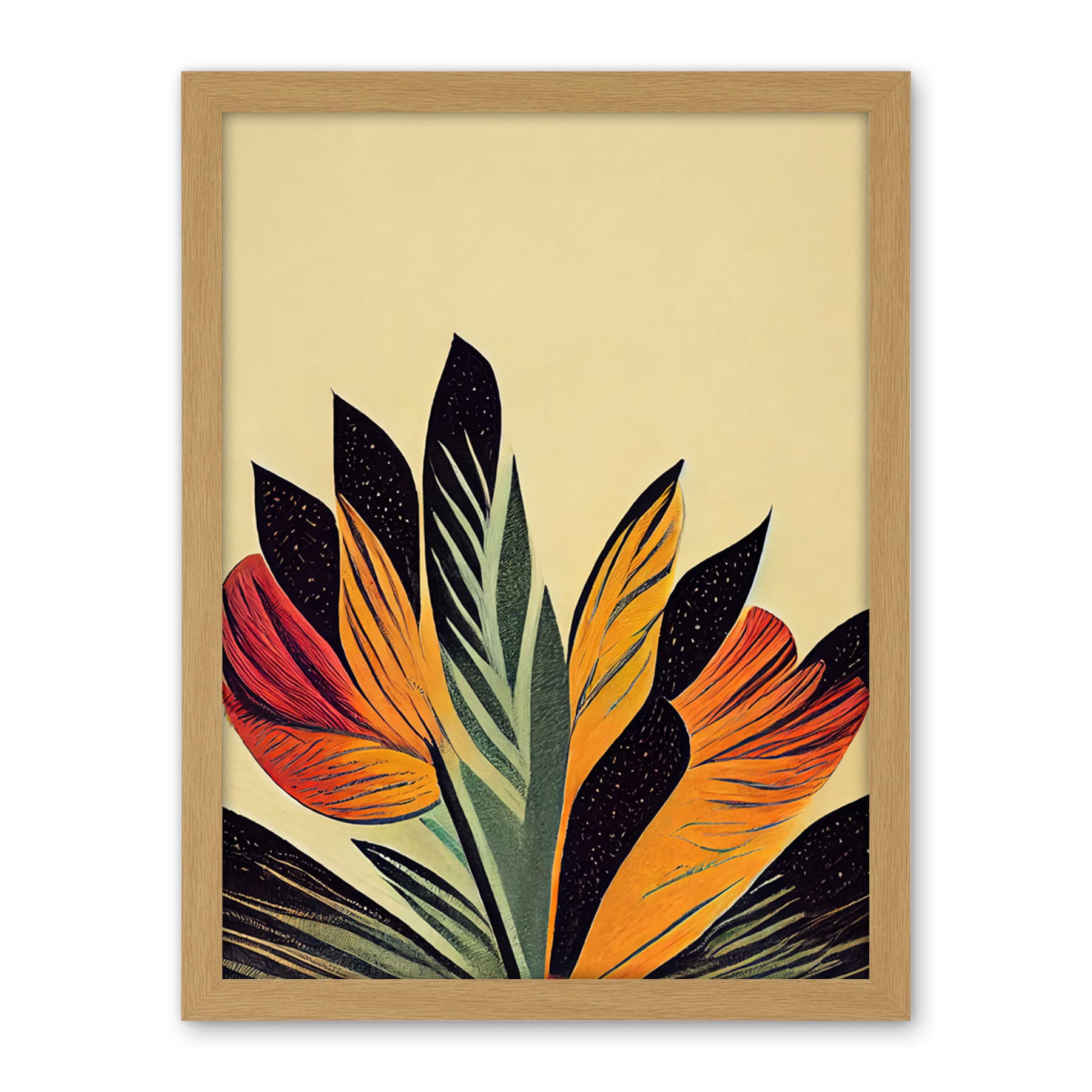 Wee Blue Coo Abstract Retro Art Nouveau Flowers in Bloom Black Gold Artwork Framed Wall Art Print 18X24 Inch