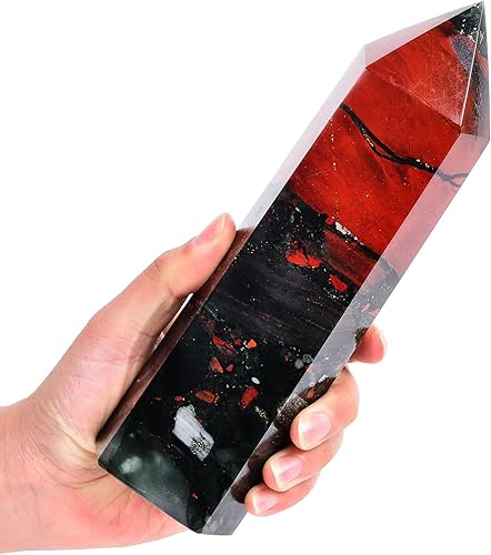 Miniatura 2 de AMOYSTONE Obelisco de piedra de sangre africana, torre grande de varita de cristal curativo, columna facetada de 6 lados, terapia de meditación de