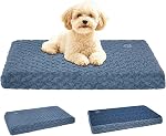EMPSIGN Matelas de lit de chien réversible (Cool & Chaud), Doublures anti-eau, Couverture lavable en machine, Lit de caisse pour animaux de compagnie pour petits à grands chiens, Rosebud Fleece Grey/Canvas Navy