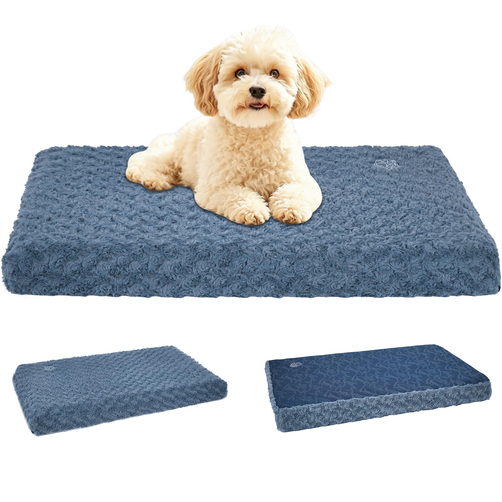 EMPSIGN Small Reversible Dog Bed Mat Dog Crate Mattress, 58x43x7.6cm, Navy