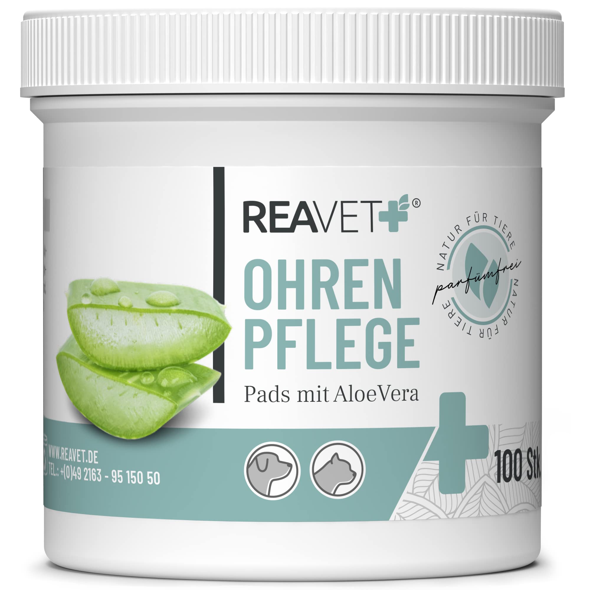 ReaVET 100 unidades de limpiador de oídos para perros y gatos Almohadillas para el cuidado de las orejas toallitas de limpieza para perros especialmente suave y suave con aloe vera para perros y gatos