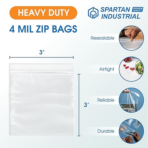 Miniatura 2 de Spartan Industrial - Bolsas de polietileno de plástico transparente con cierre de cremallera de 3 x 3 pulgadas (1000 unidades) de 4 mil de grosor,