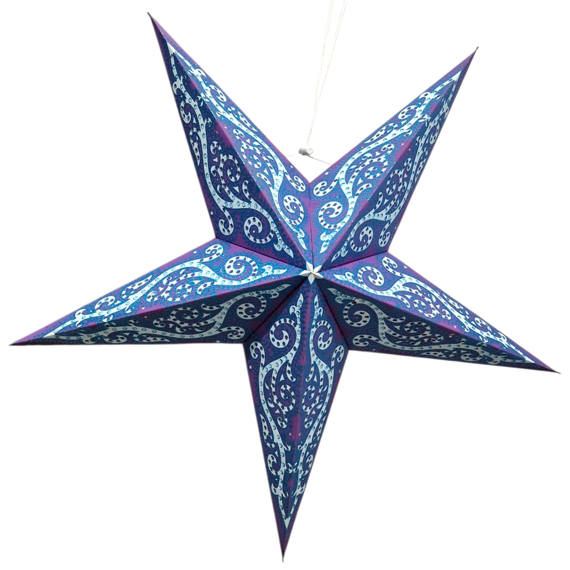 YEPSIO Lantern Lampshade Paper Star Light Shades Large 60cm Hanging Decorations for Christmas Wedding Home Decoration Birthday Party Foldable 5 Pointed Star (Glitter Purple, Turquoise) — image 1