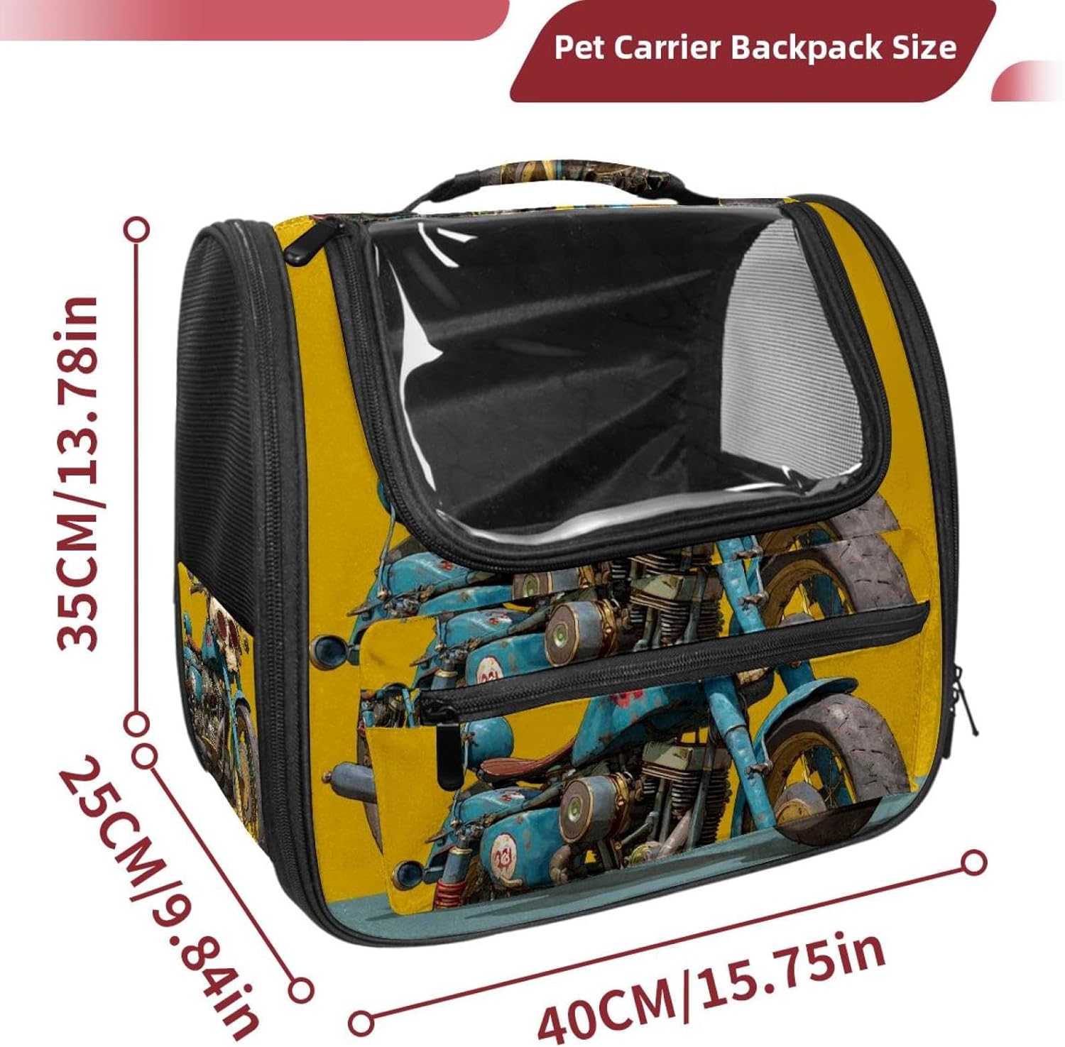 Portable Travel pet Backpack Carrier Hamster Bag Small Dog cat Carrier Breathable Hang Bag, Skull Motorcycle (2)