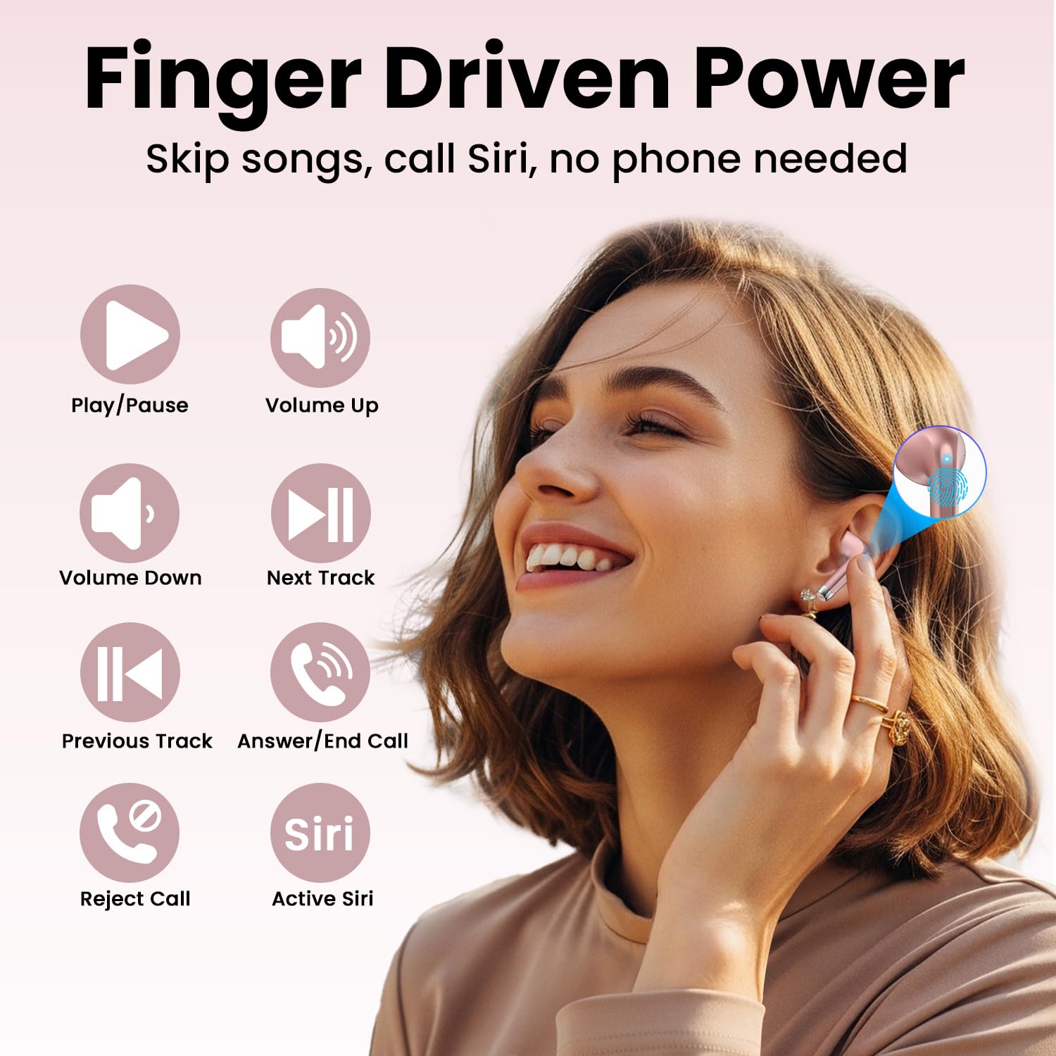 Haqquio Wireless Earbuds, Bluetooth Headphones with Deep Bass Stereo, 48H Playback Ear Buds with LED Power Display, Lightweight, IPX7, in-Ear Earphones with Mic for iPhone/Android/iPad, Rose Gold