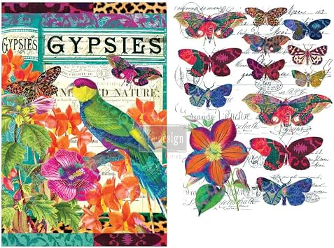 Redesign Decor Transfers Boho Bird Butterfly 24"x35",Wall Decals DIY Wallpaper Wall Stickers Murals Decor Furniture Decoration