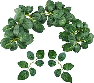 Meiliy 60pcs Bulk Rose Leaves Artificial Greenery Fake Rose Flower Leaves for DIY Wedding Bouquets Centerpieces Party Decorations Rose Vine Wreath Garlands Supplies