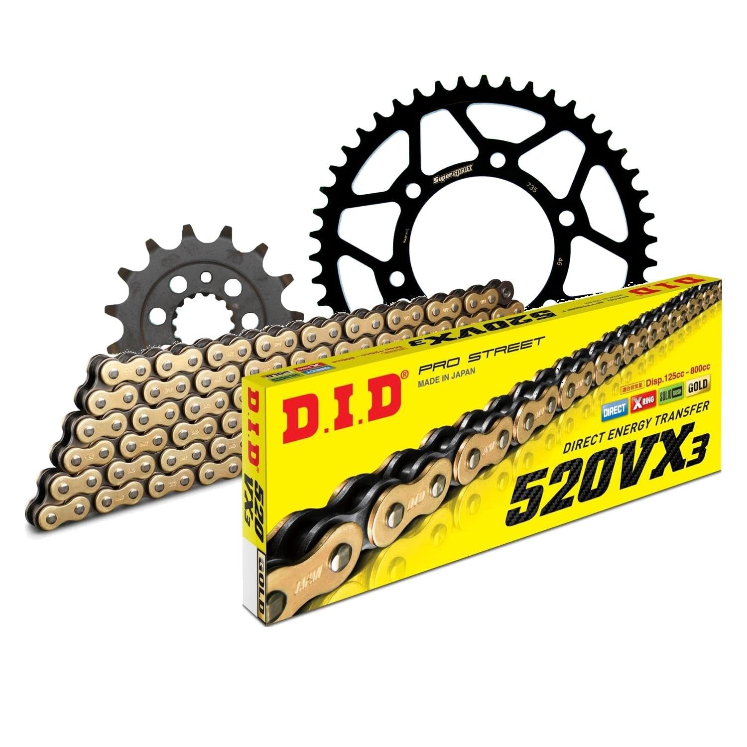 Kit chaîne DID 520VX3 en acier 106 maillons avec rivet pour Ducati Monster 620 et 695