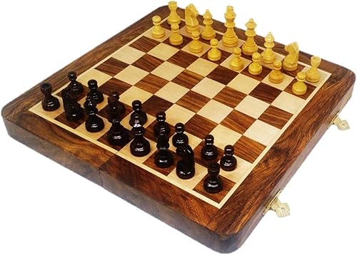 Miniatura 2 de RoyalChessMall-Juego de ajedrez magnético de madera de 10 pulgadas de palisandro dorado