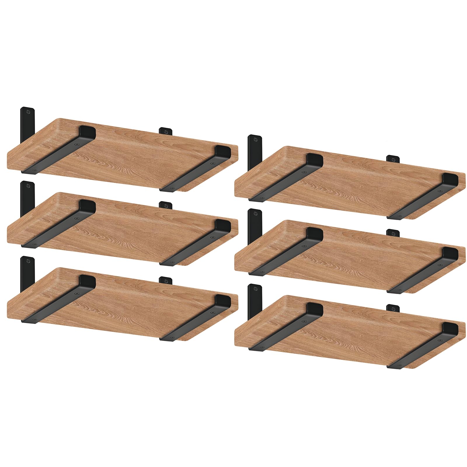 12 Pack - 11.25" L x 6" H x 1.5" W J Lip Shelf Brackets Rustic Farmhouse Iron Wall Floating Shelf Bracket Metal Shelf Bracket Industrial Shelf Supports with Screws Black