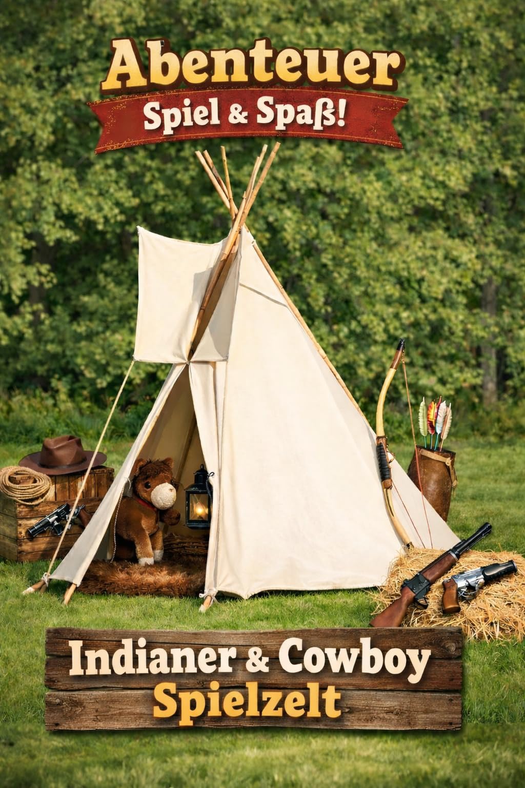 Kinder Tipi Kinderzelt Indianer Spielzelt Spielhaus Zelt Tipi Zelt, Naturfarben, Baumwolle